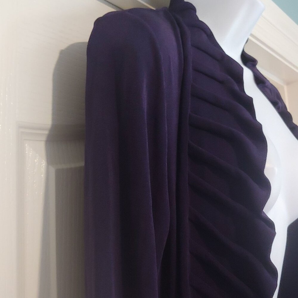 Chico's Purple Open Front Jacket Waterfall Ruffle Slinky Knit L-Sleeve 1 (m)